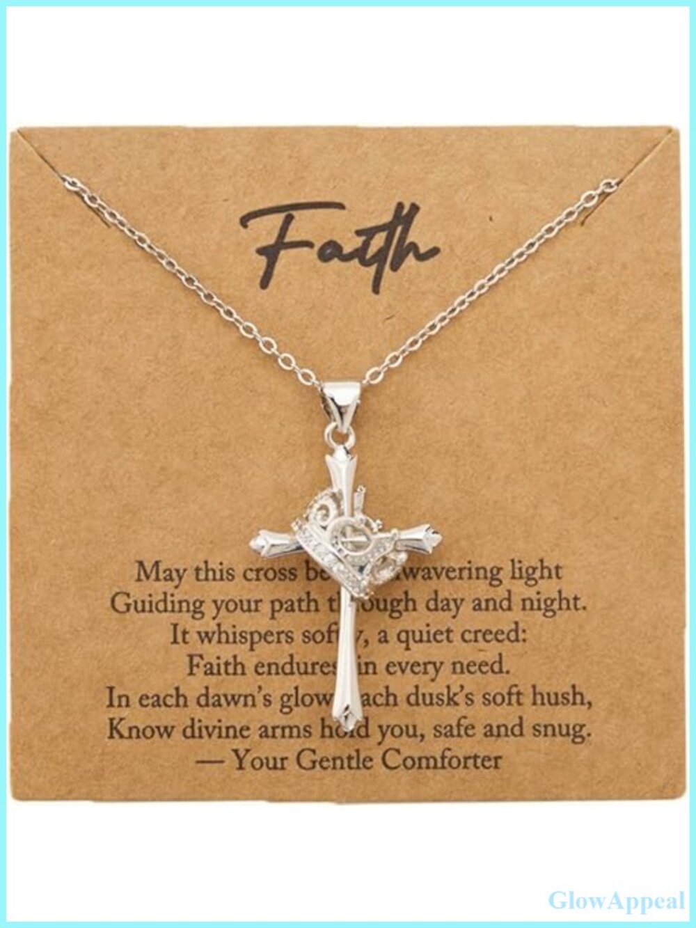 Silver Crown Cross Pendant Necklace with Inspirational Card